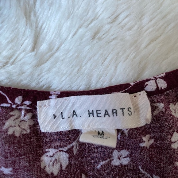 LA Hearts | Burgundy Floral Peasant Top - Picture 3 of 3